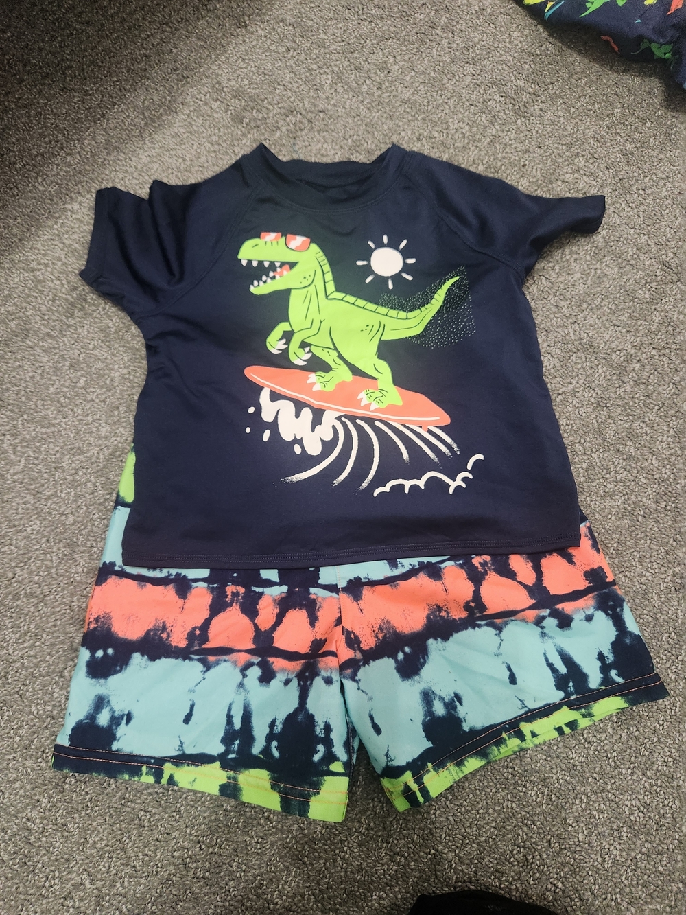 Jumping Beans Navy Tee with Lime Surf Dino Boys Bathing Suit Set Shirt&Trunk 3t